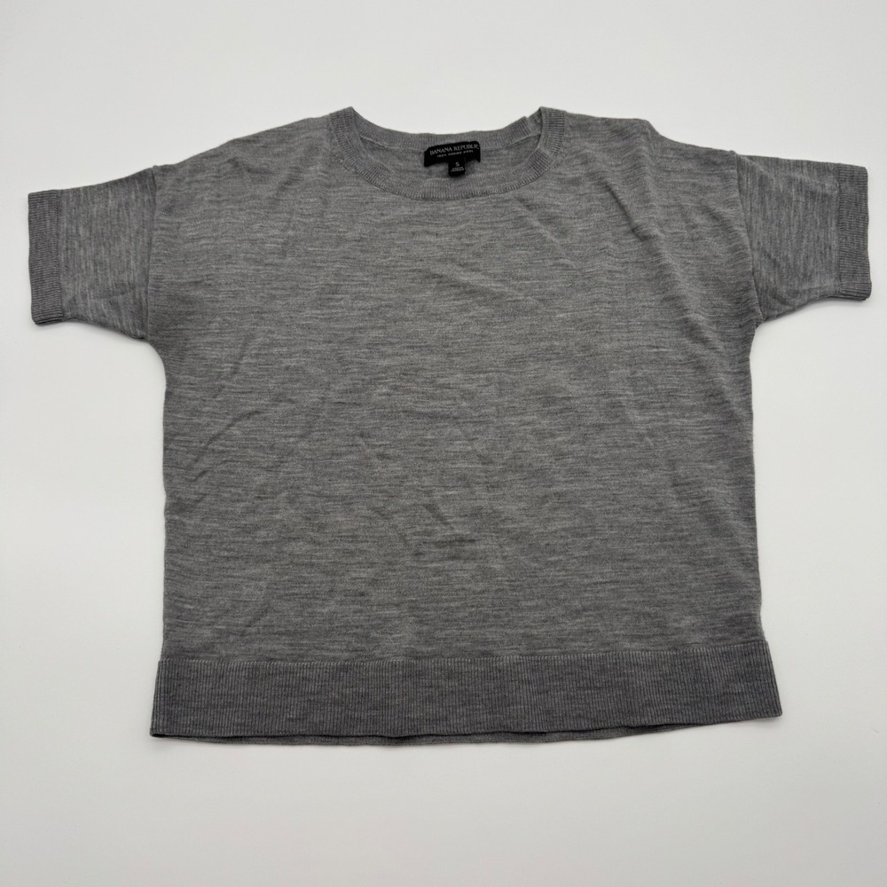 BR Banana Republic Womens Gray 100% Merino Wool Short Sleeve Crewneck Sweater S